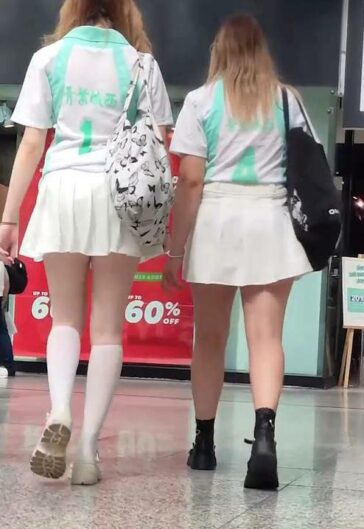 Two Hot Teens In White Plaid Skirts Sexy Candid Girls